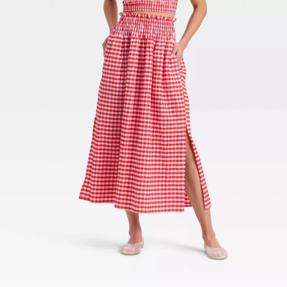 NWT Gingham Red Maxi Skirt